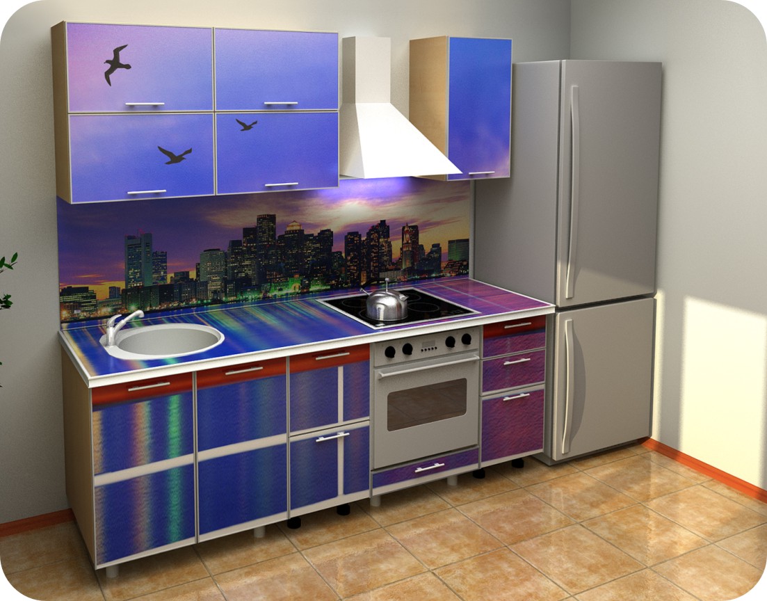 Кухонный гарнитур состоит из навесных шкафов и залавка